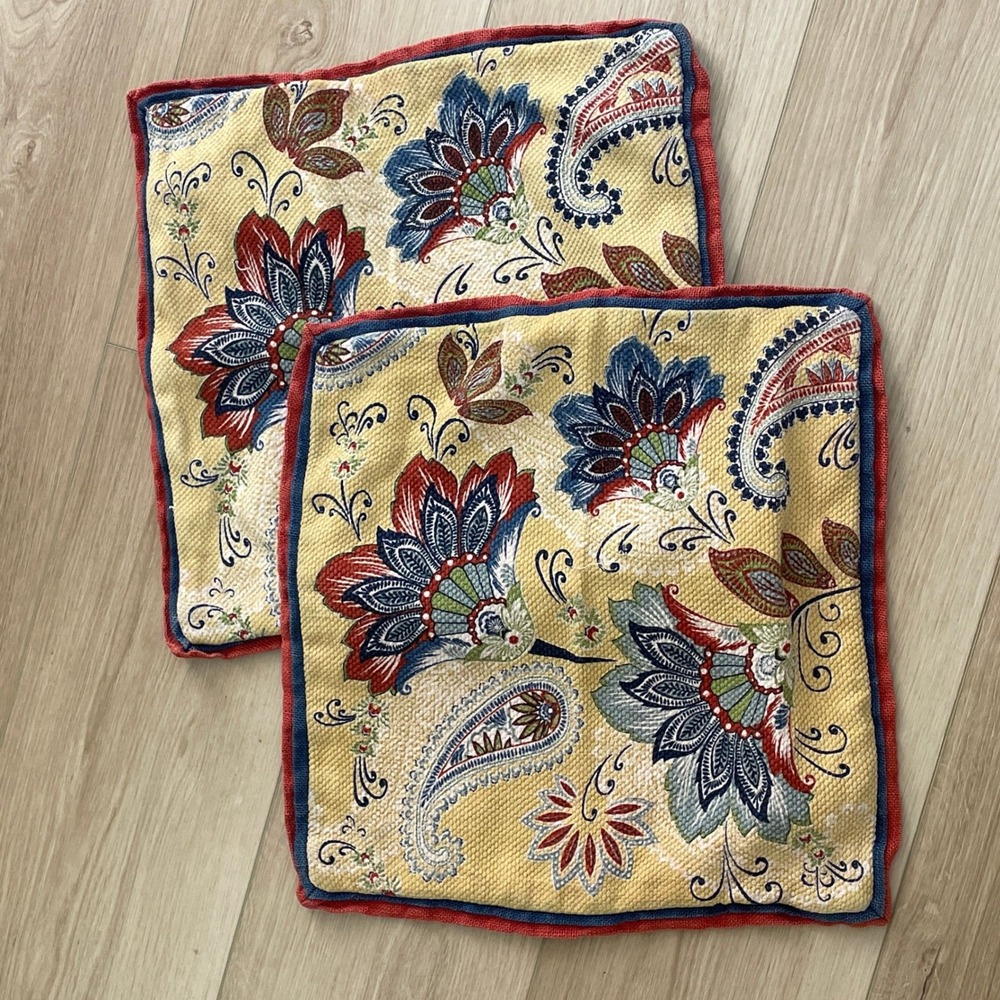 Pier 1 Pillow Covers Set of 2 18x18 Yellow Multi Good Floral Paisley Boho